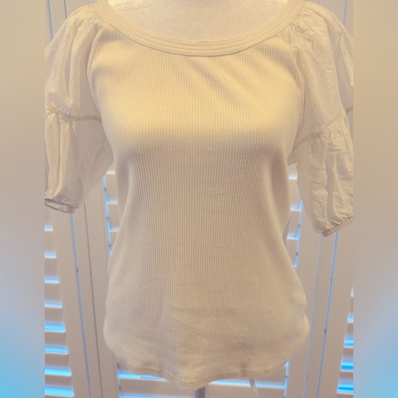 J Crew Vintage Rib Puff-Sleeve top in Ivory size M - Picture 3 of 8
